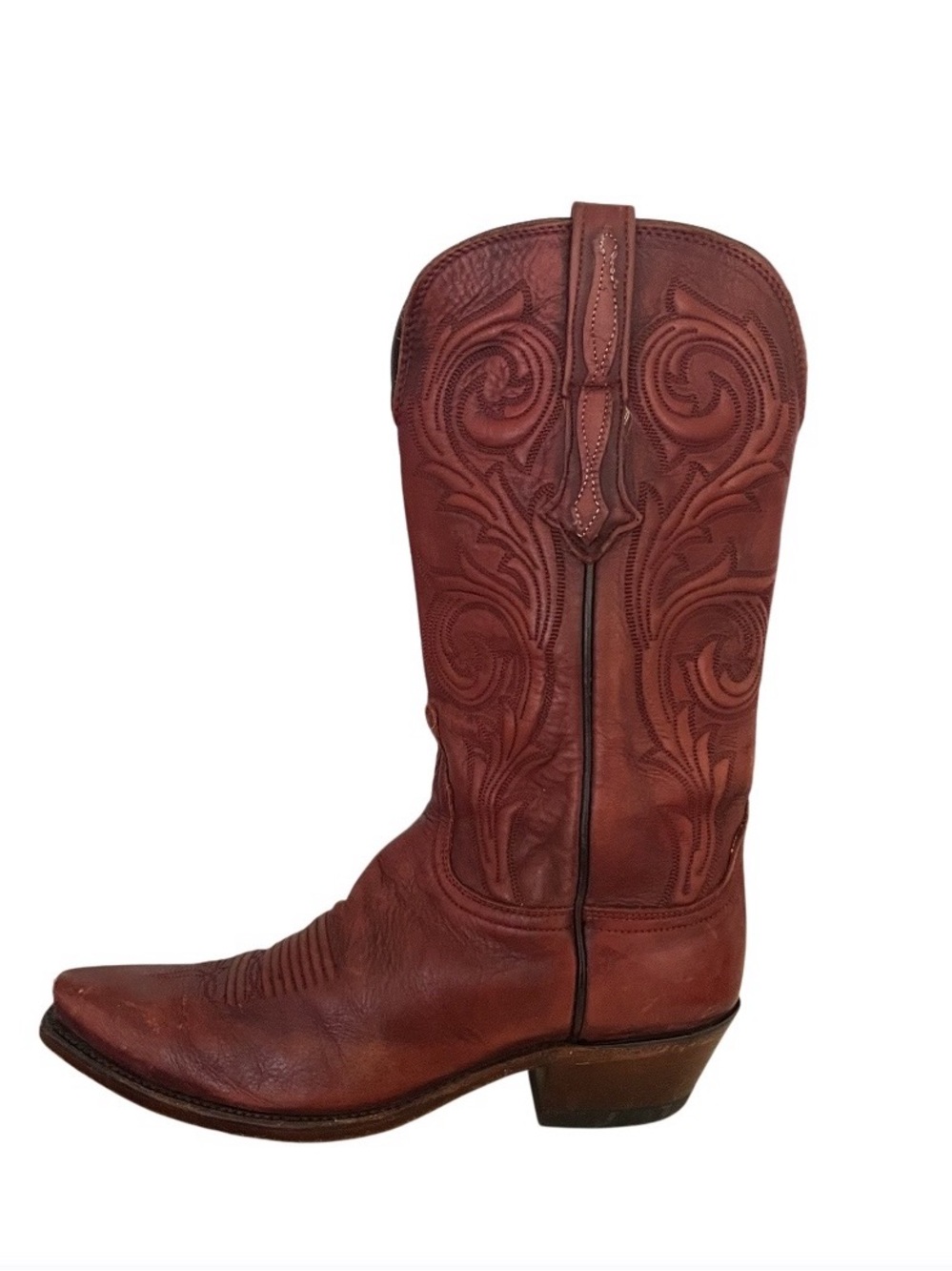 LUCCHESE 1883 Red Brown Cowboy Western Snip Pointed Toe Womens Size 8.5